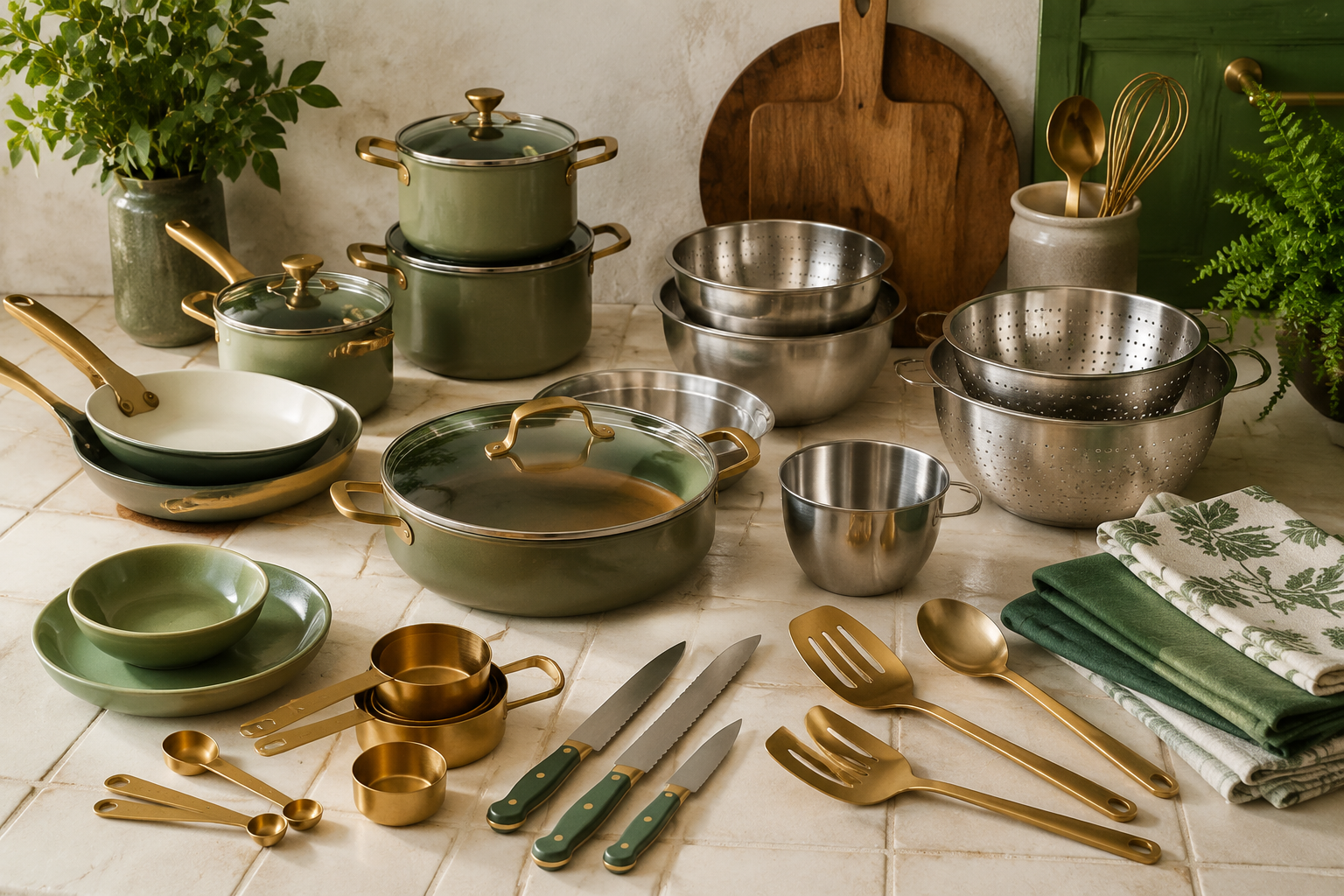 Example curated cookware range laid out as a planning board
